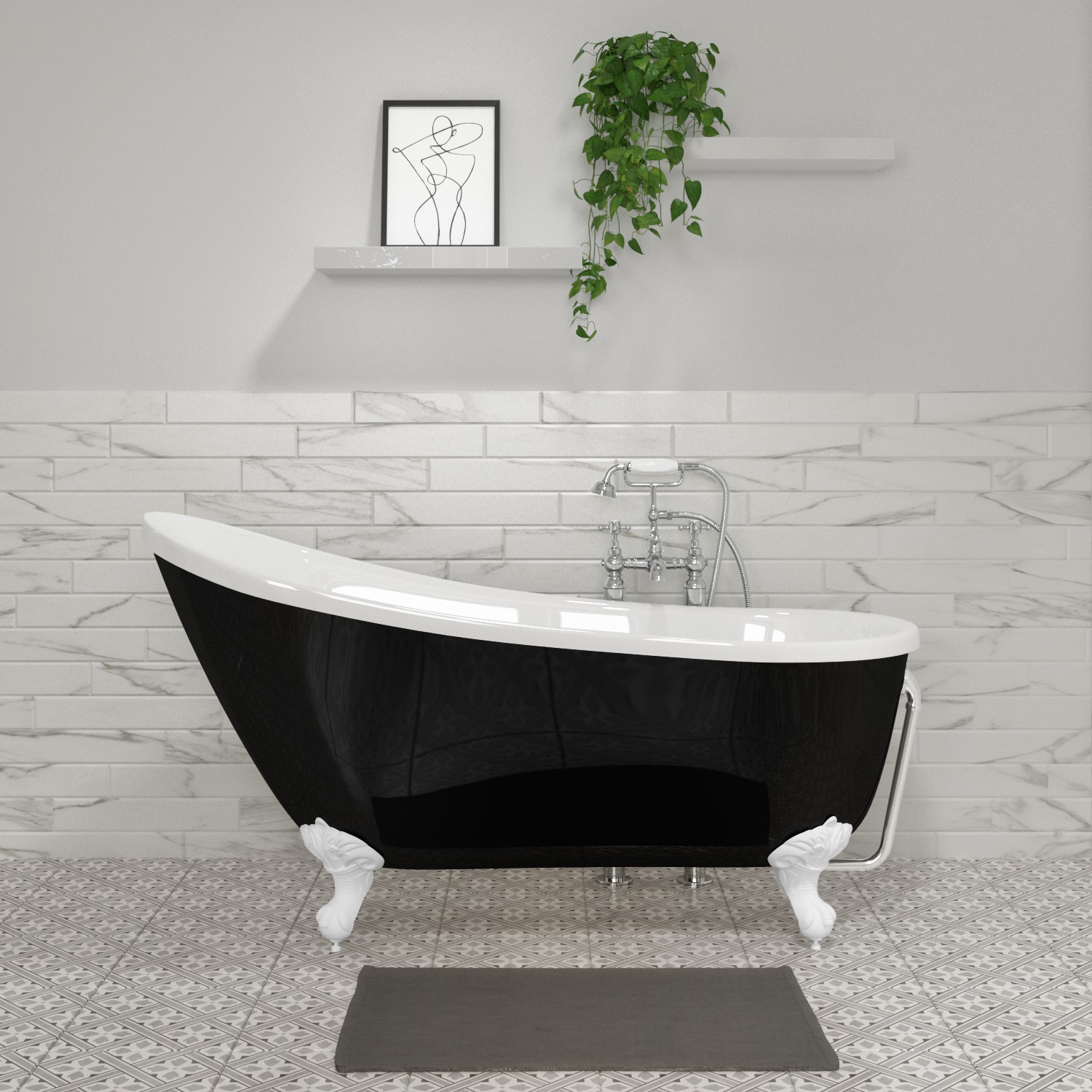 Mode Tate double ended freestanding round bath with matt black freestanding  bath tap 1720 x 820 | VictoriaPlum.com